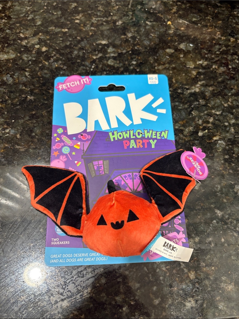 Bark Howl-O-Ween Party Orange and Black Bat Pumpkin Dog Toy